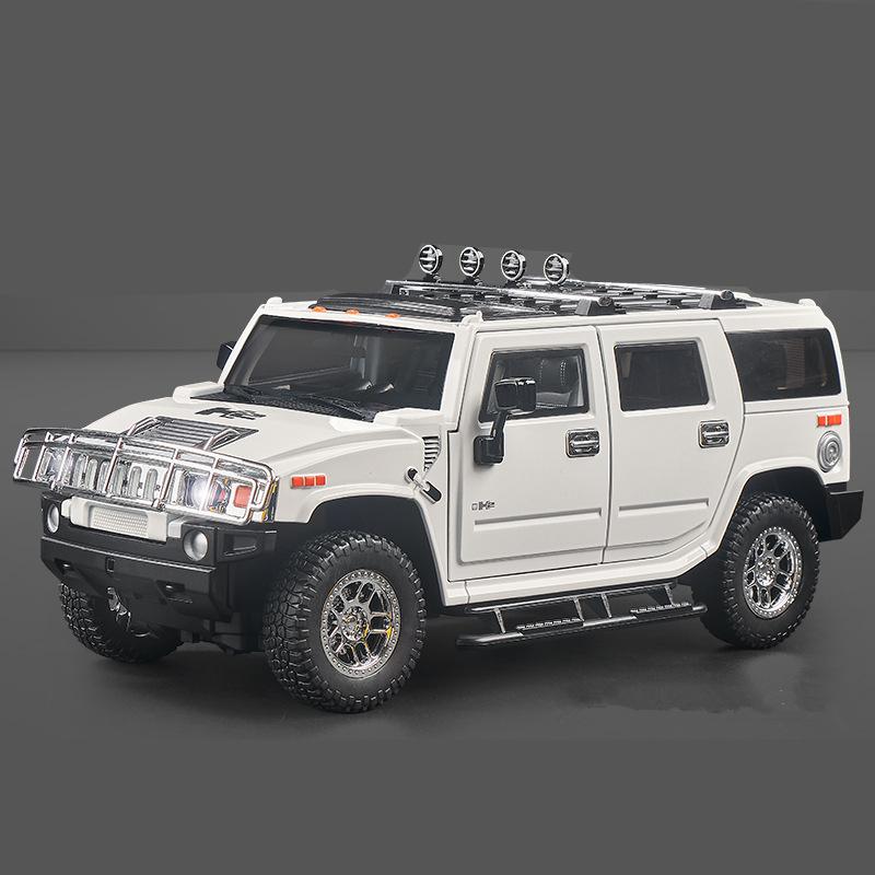 New 1/18  Hummer H2 Highway 61 SUV Alloy Car Model Die-cast Metal Toy Large Off-road Vehicle Car Model Simulation Sound and Light Boys Gift