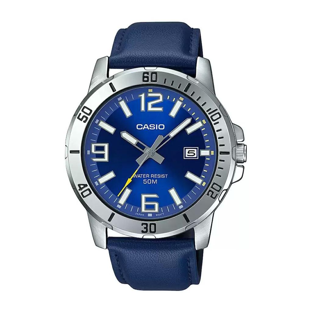 Мужские часы с синим кожаным ремешком, Blue Leather Men's Watch,  Casio