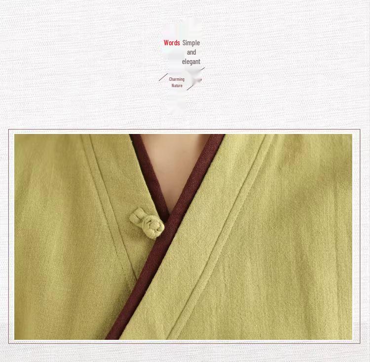 Хлопково-льняная рубашка в стиле Дзен для полных: Ретро в китайском стиле с косым воротником и завязками