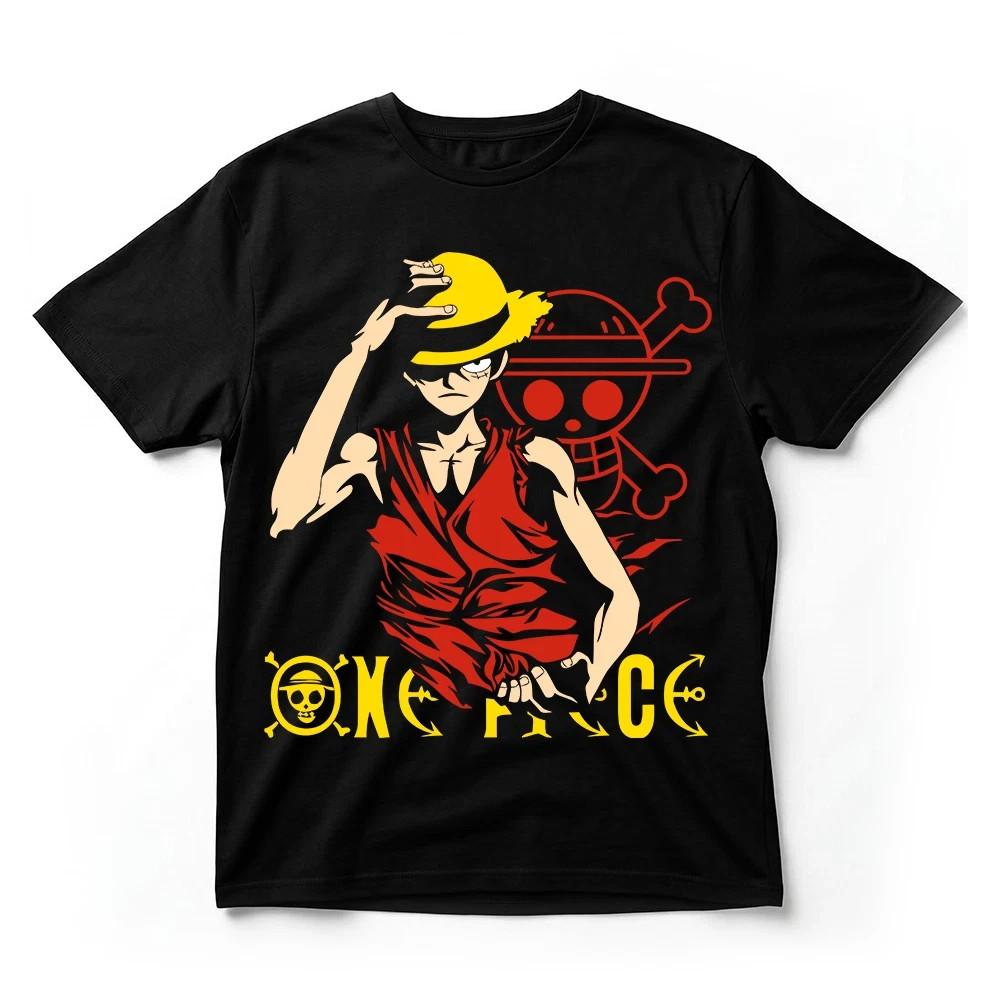 One Piece Luffy Red Silhouette TShirt Straw Hat Jolly Roger Anime Graphic Tee