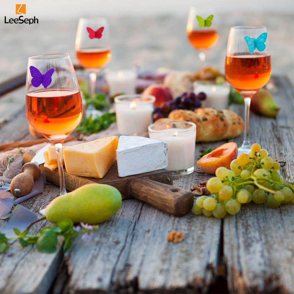 Leeseph Silicone Wine Glass Markers Set, Wine Glass Identifier with Suction Cup, for Wedding Festival Party Dinner, Color Random