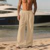 Европейские и американские мужские льняные прямые свободные брюки однотонные повседневные на шнуровке широкие пляжные брюки