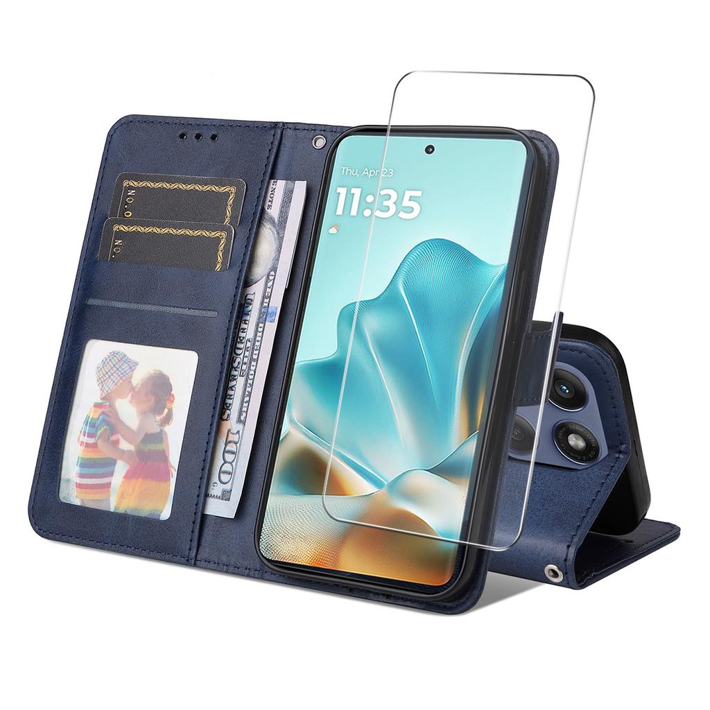 For Motorola Edge 60 5G/60 Fusion 5G PU Leather Wallet Case ENKAY HAT PRINCE Phone Stand Cover with Tempered Glass