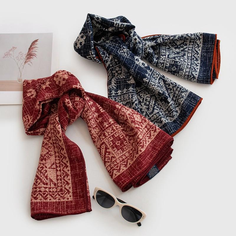 Double-sided Mystic Graphic Silk Wool Scarf Square Shawl Women Commute