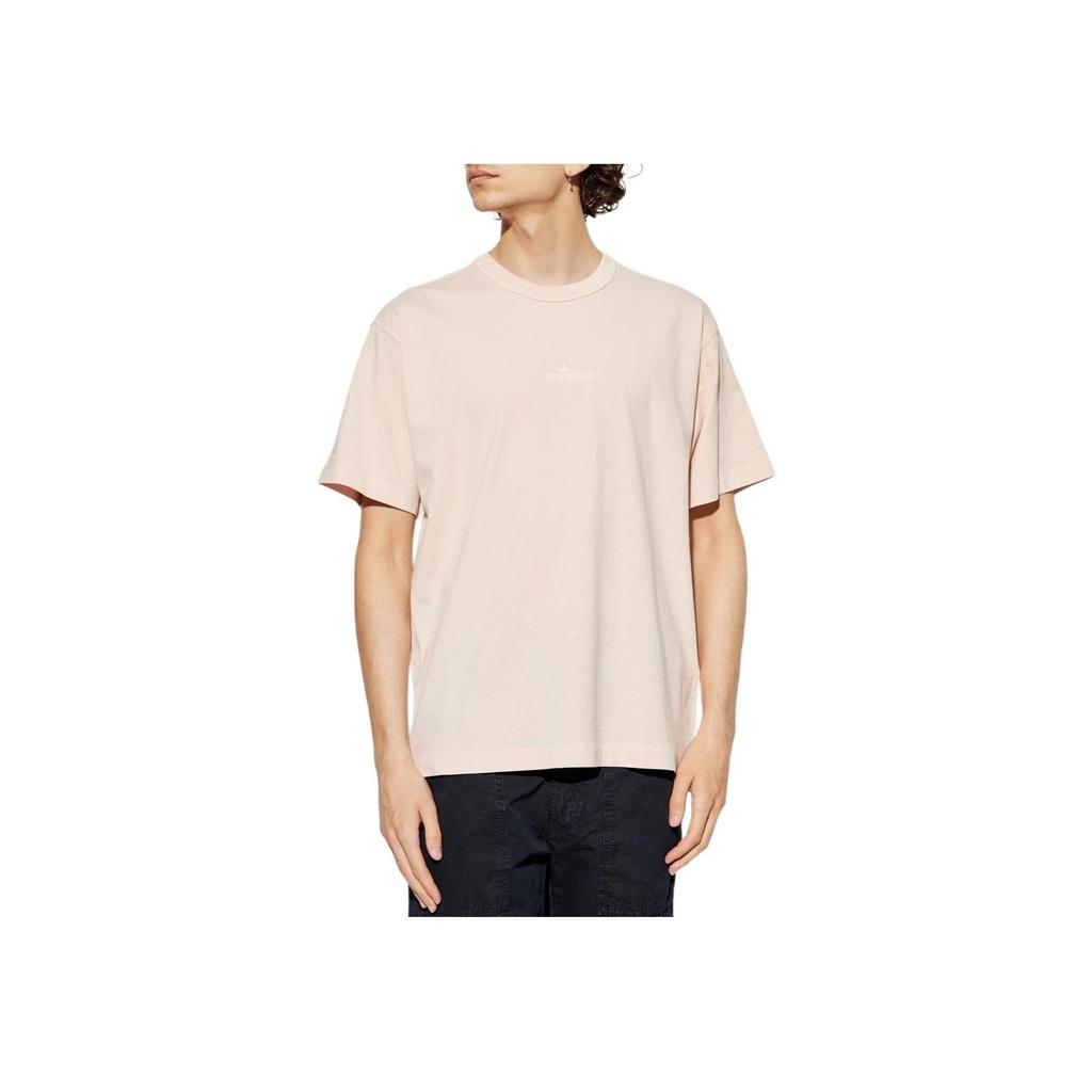 Stone Island Logo Embroidered Crew Neck Short Sleeve T-Shirt Men Tops Rose-Pink K1S152100025S0050-V0082