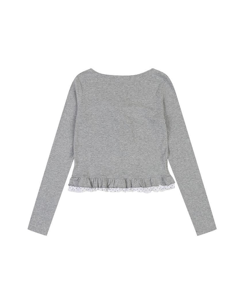 DELICCENT Dot Ribbon Tee [Gray]