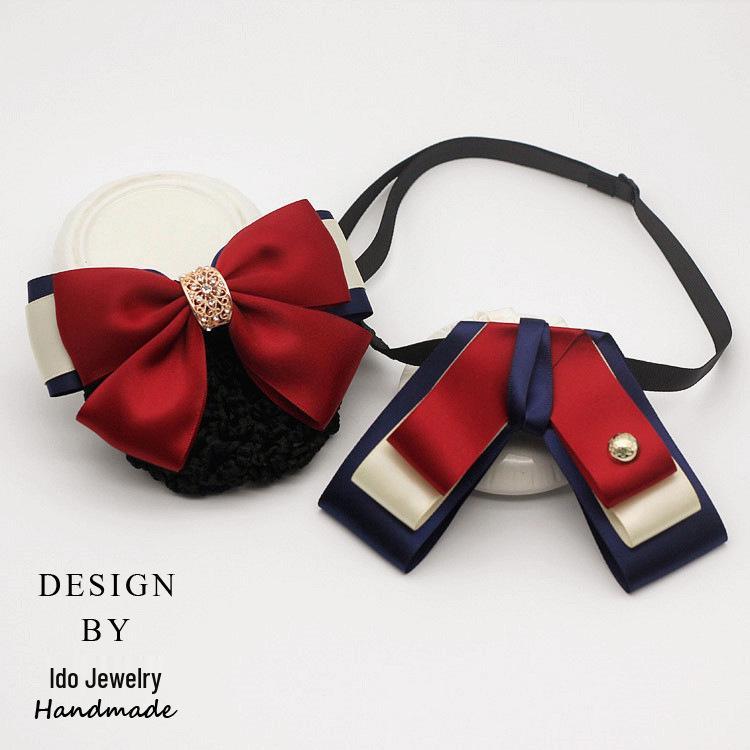 Professional Floral Bow Tie and Hair Net Set for Hotel and Healthcare Staff