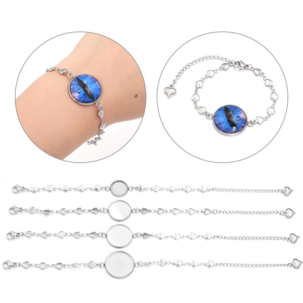 5Pcs/Lot Stainless Steel Bracelet Cabochon Base Round Blank Bezel Trays Bracelet Settings For DIY Jewelry Making Accesories