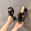 Летние корейско-европейские босоножки с открытым носком для женщин - модные шлепанцы на платформе с вырезом и массивным каблуком, пляжные нарядные босоножки на высоком каблуке