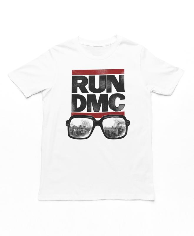 Очки Run DMC Унисекс Футболка Музыка Классический Хип-Хоп Рэп Группа Команда Футболка Новая Белая