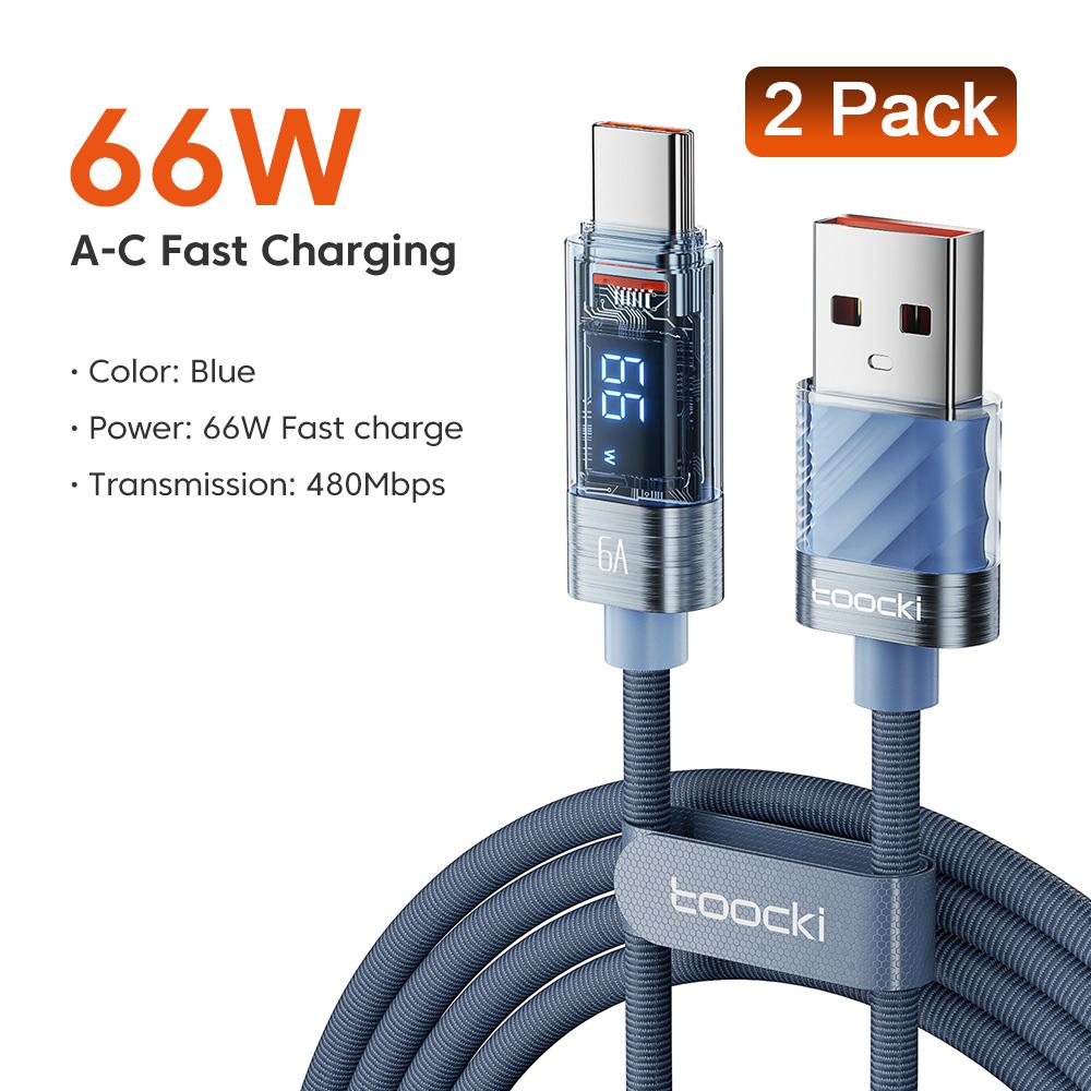 Toocki USB A to Type C Fast Charging Cable 66W 6A Digital Display, Type C Charger Cord for iPhone 18 17 16 Samsung Huawei Xiaomi