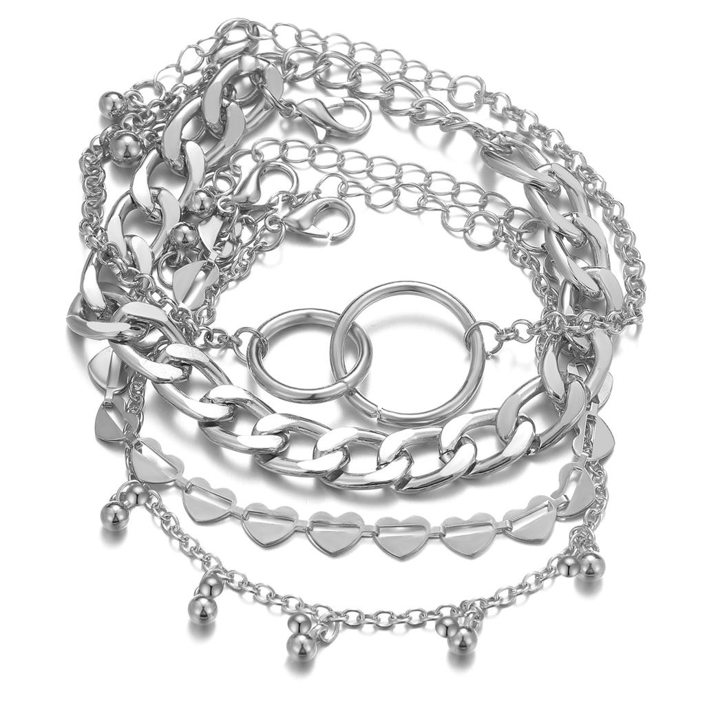 Fashion Jewelry Gold Plated Bangles Double Layer Flower Love Heart Metal Bracelets for Women Gift