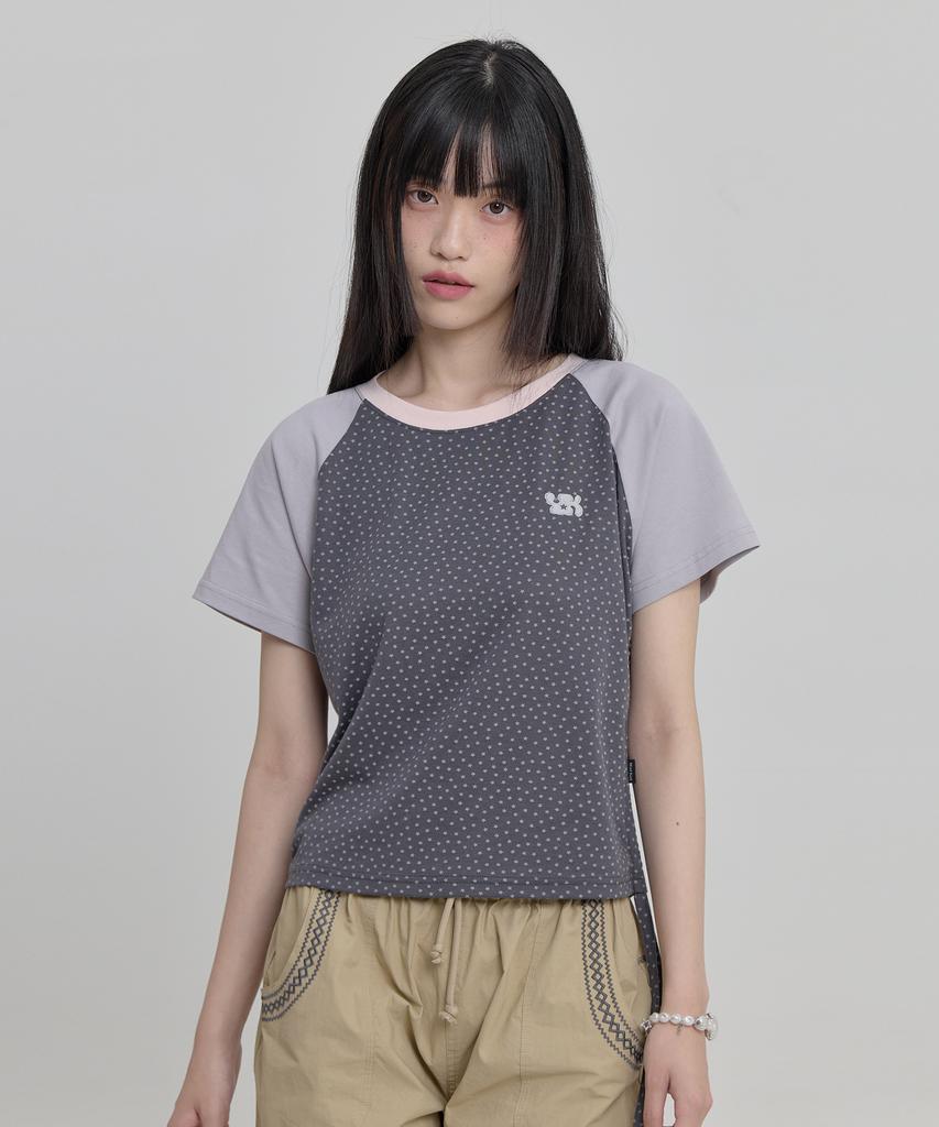 WAIKEI Star Dot Shirred Short Sleeve T-Shirt Gray