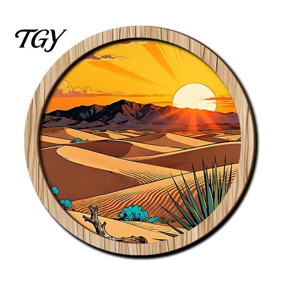 Rustic Wood Wall Sculptures Forest Sunset Scenery 2D Hanging, Boho Wooden Art Sign, Neutral Tone Ornaments Nature Tree Decor for Bedroom Living