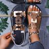Fashion 2025 Round Headed Ladies Sandals Flat Casual Beach Shoes Women Comfortable Footwear Metal Decoration Women Fashion Sandals