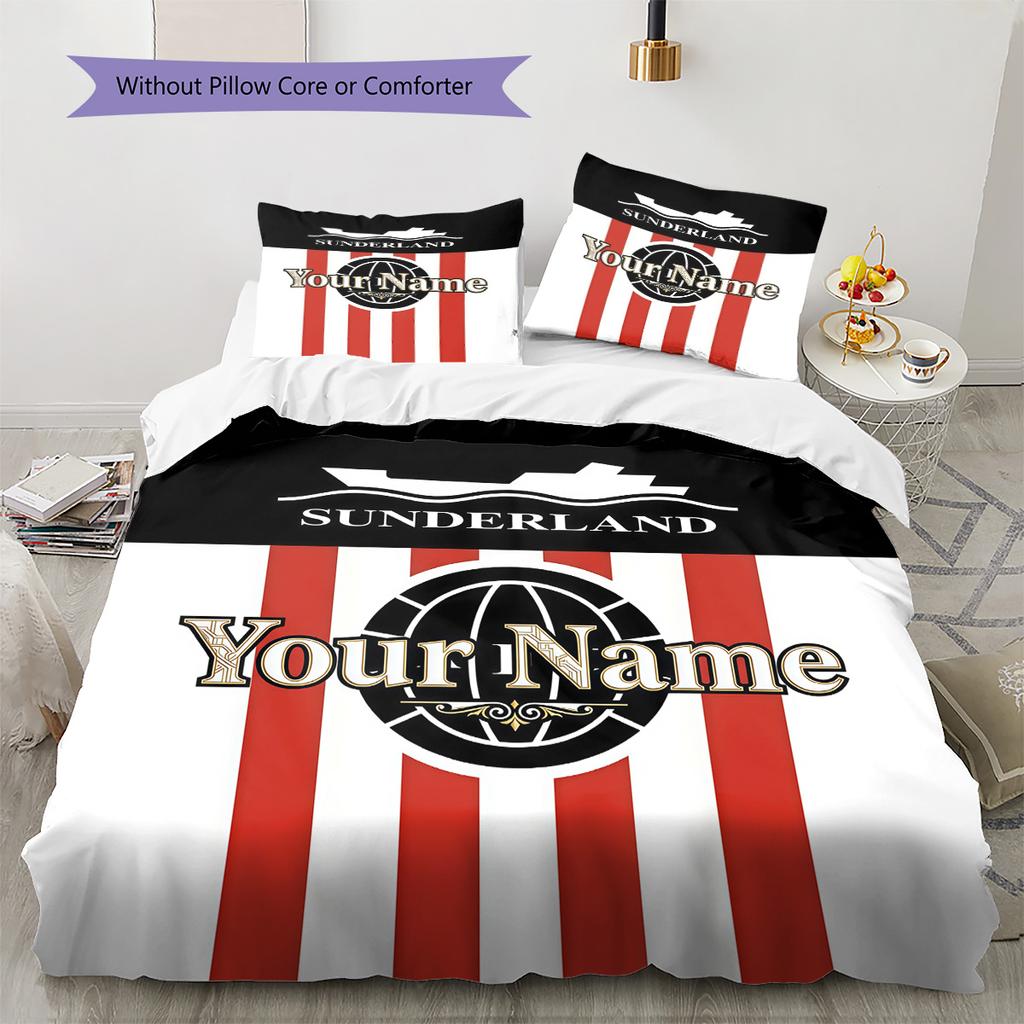 Sunderland Association Football Club Custom Name Pattern Bedding Quilt Set Quilt Cover Pillowcase Home Birthday Gift(1 * duvet cover + 2 * pillowcase,