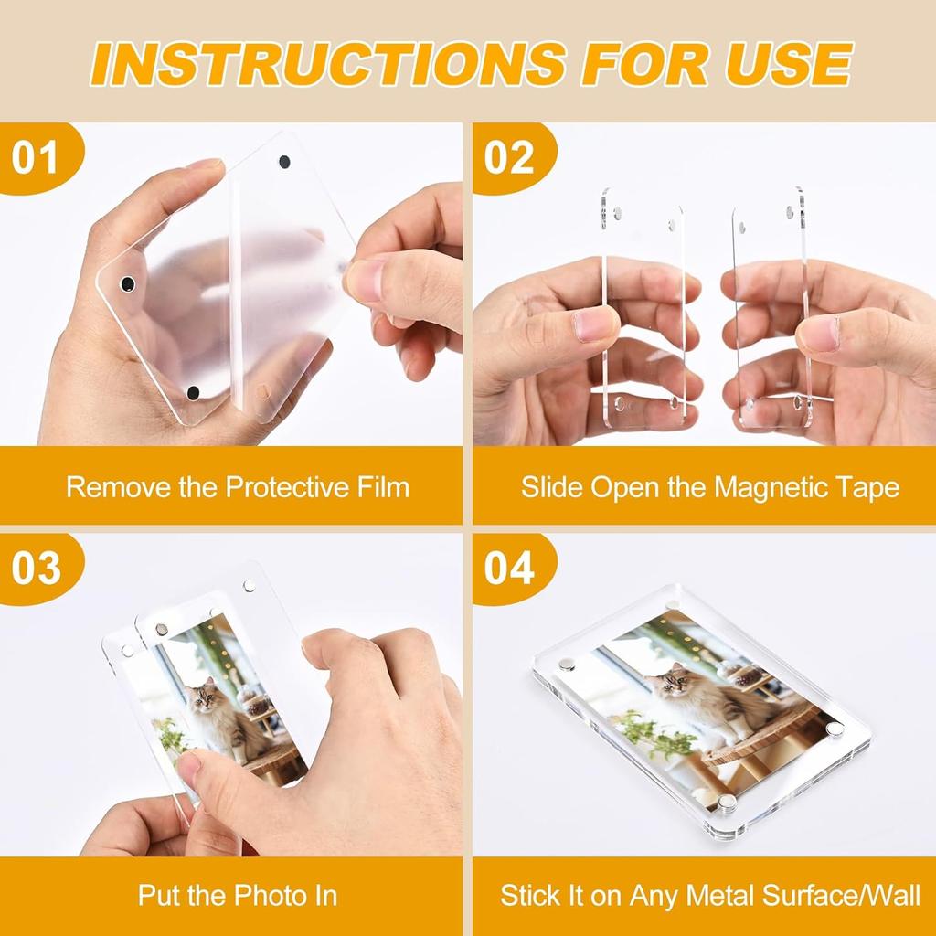 Magnetic Picture Frame for Fujifilm Instax Mini Camera, Acrylic Polaroid Magnet Picture Frame for Refrigerator and Wall, 2.36x3.54 Inch Double Sided