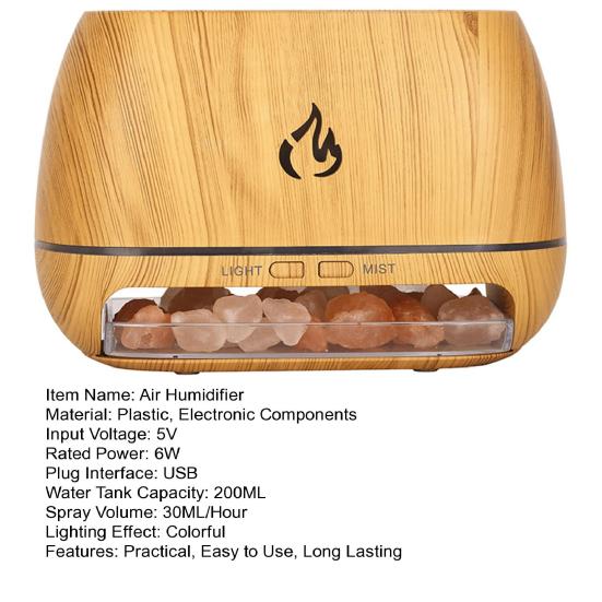 Настольный увлажнитель воздуха, диффузор эфирного масла с цветным светом RGB, реалистичный эффект пламени, диффузор аромата 3-в-1, лампа из соляного камня