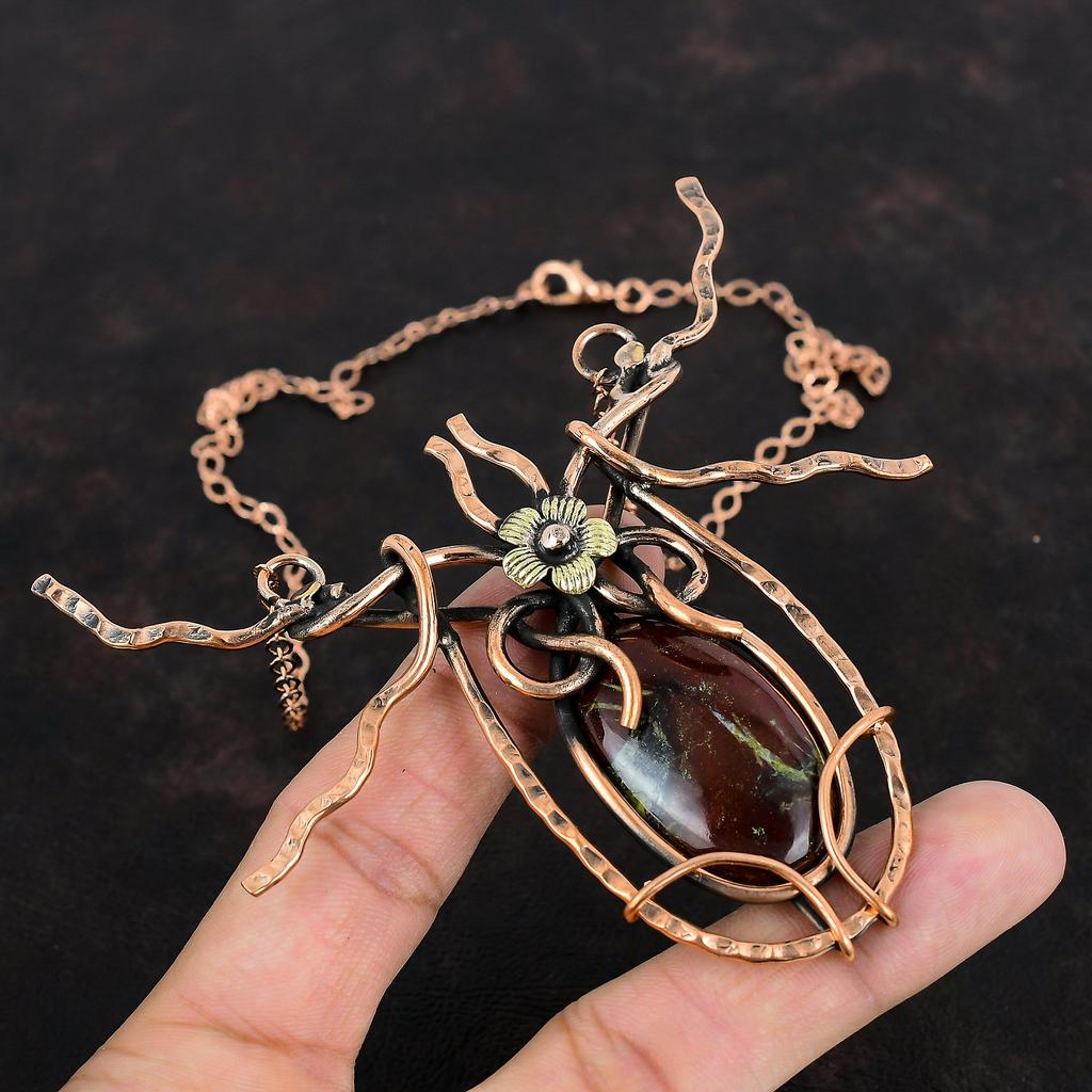 Ожерелье из драконьего кровавого камня, ожерелье из медной проволоки, регулируемое ожерелье с драгоценными камнями, дизайнерские медные украшения, ожерелье ручной работы, свадебные подарки