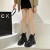 2024 British Style Black Thick Soled Motorcycle Short Boots Women 2024 New Autumn Winter Round Toe Lace Up Middle Heel Women's Boots