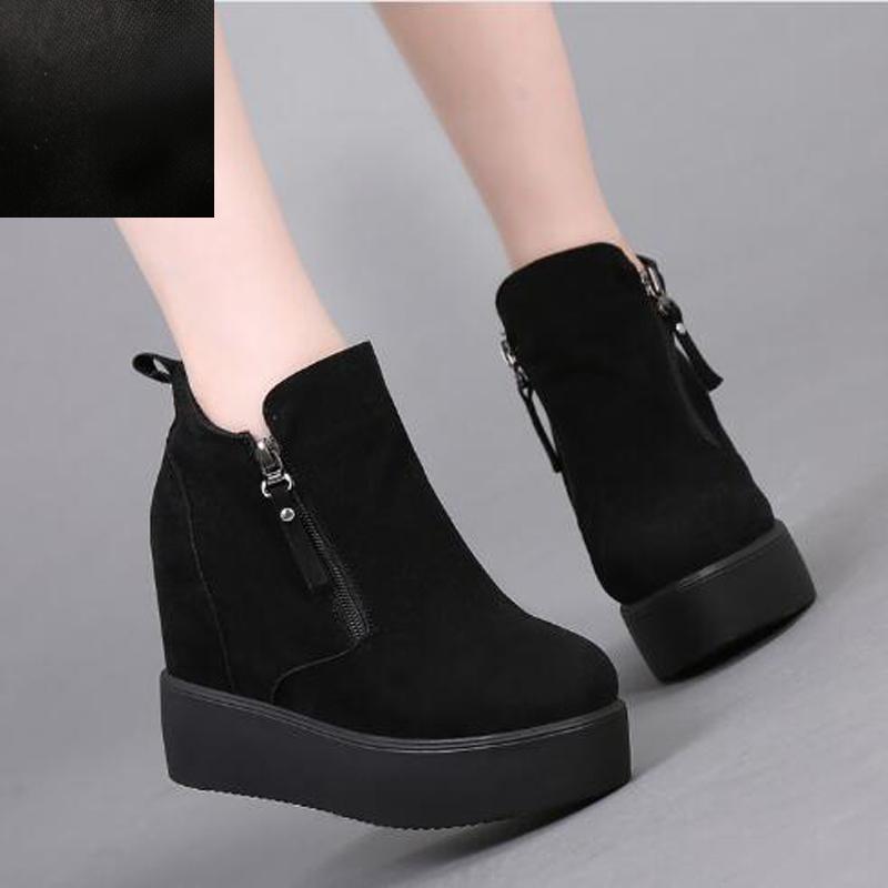 Fashion Women Boots Faux Suede Leather Wedge Platform Boots Hidden Heel Shoes High Top Casual Shoes for Woman Ankle Boot C415