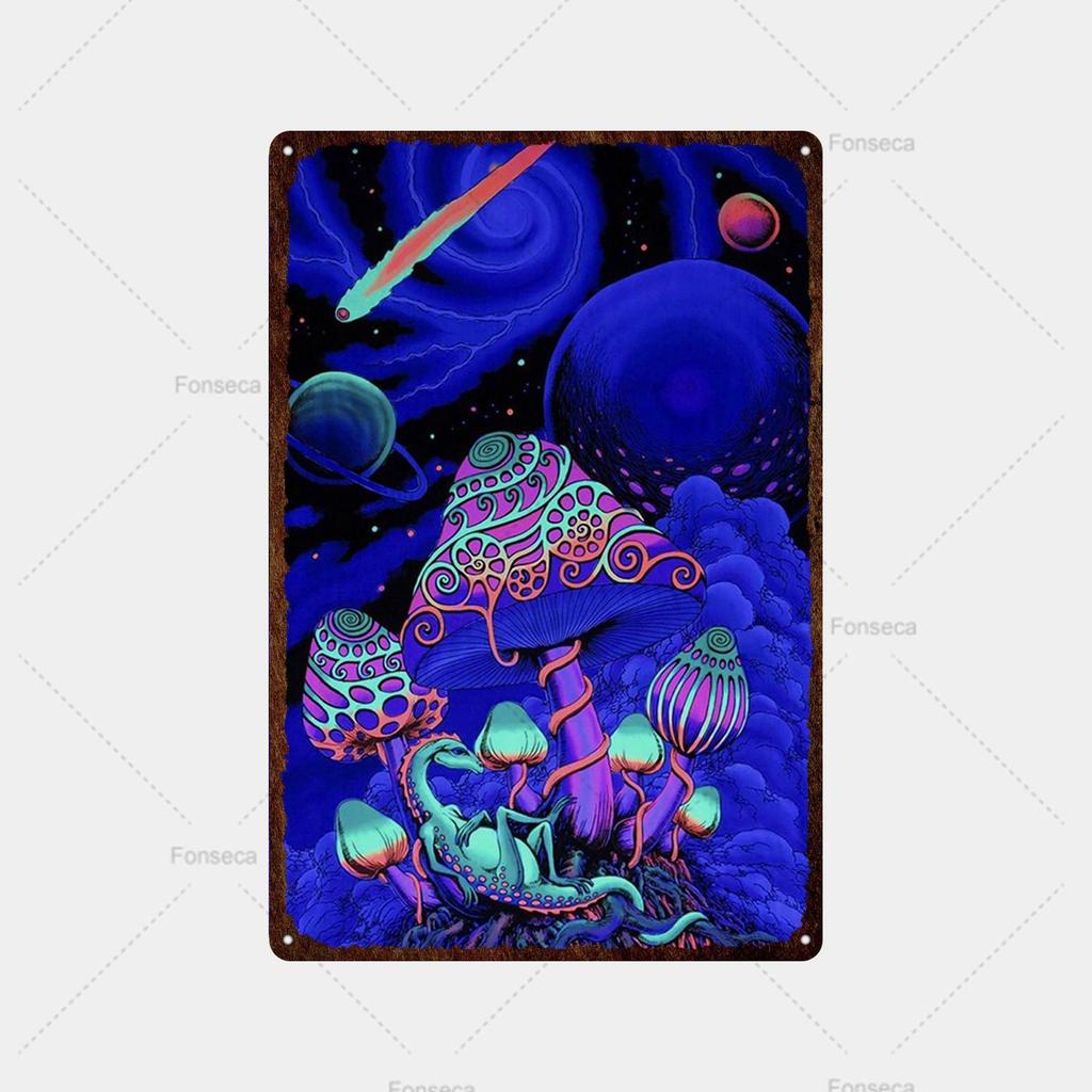 Цветная странная планета, металлическая вывеска, ретро жестяная вывеска, металлический ретро-бар, ретро украшение стены, бар, клуб, человек, отверстие, металлический плакат