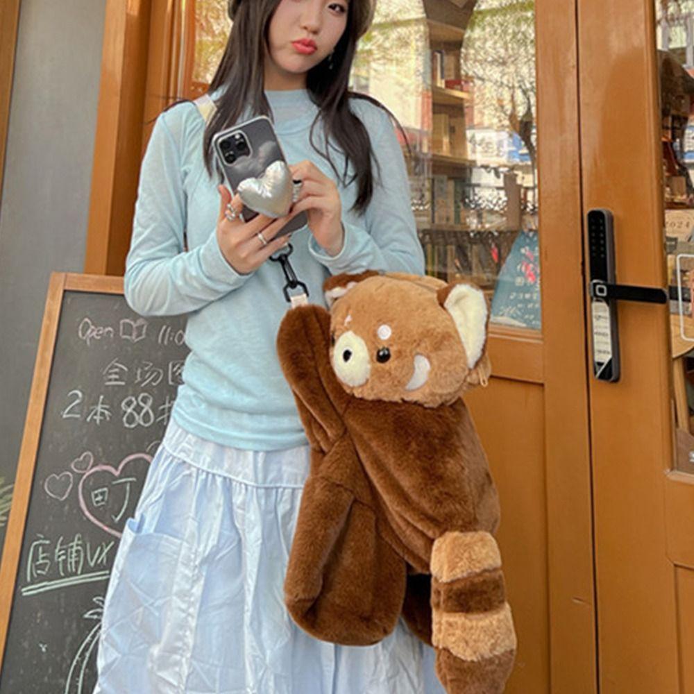 Plush Raccoon Doll Crossbody Bag Doll Animal Shoulder Bag Sweet Children School Bag Lady