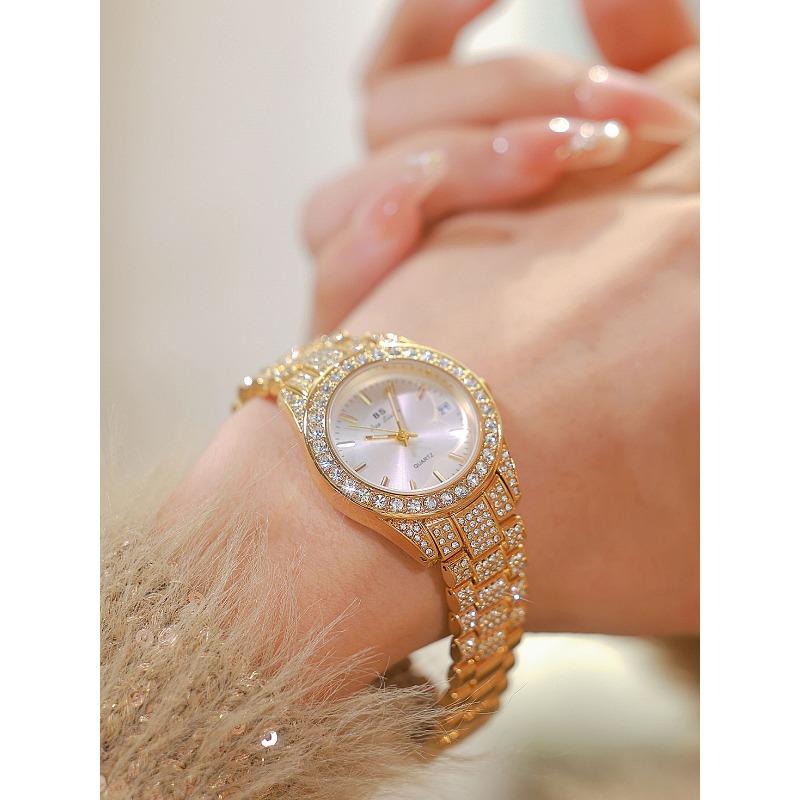 2024 Золотые часы с бриллиантами для женщин, известный роскошный бренд, водонепроницаемые элегантные женские наручные часы с ремешком из нержавеющей стали