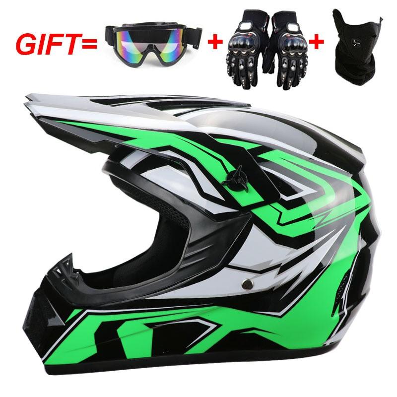 ABS Full-coverage Off-Road Motorcycle Helmet Adults Semi-Open Face Design With Visor Mask Gloves Kit