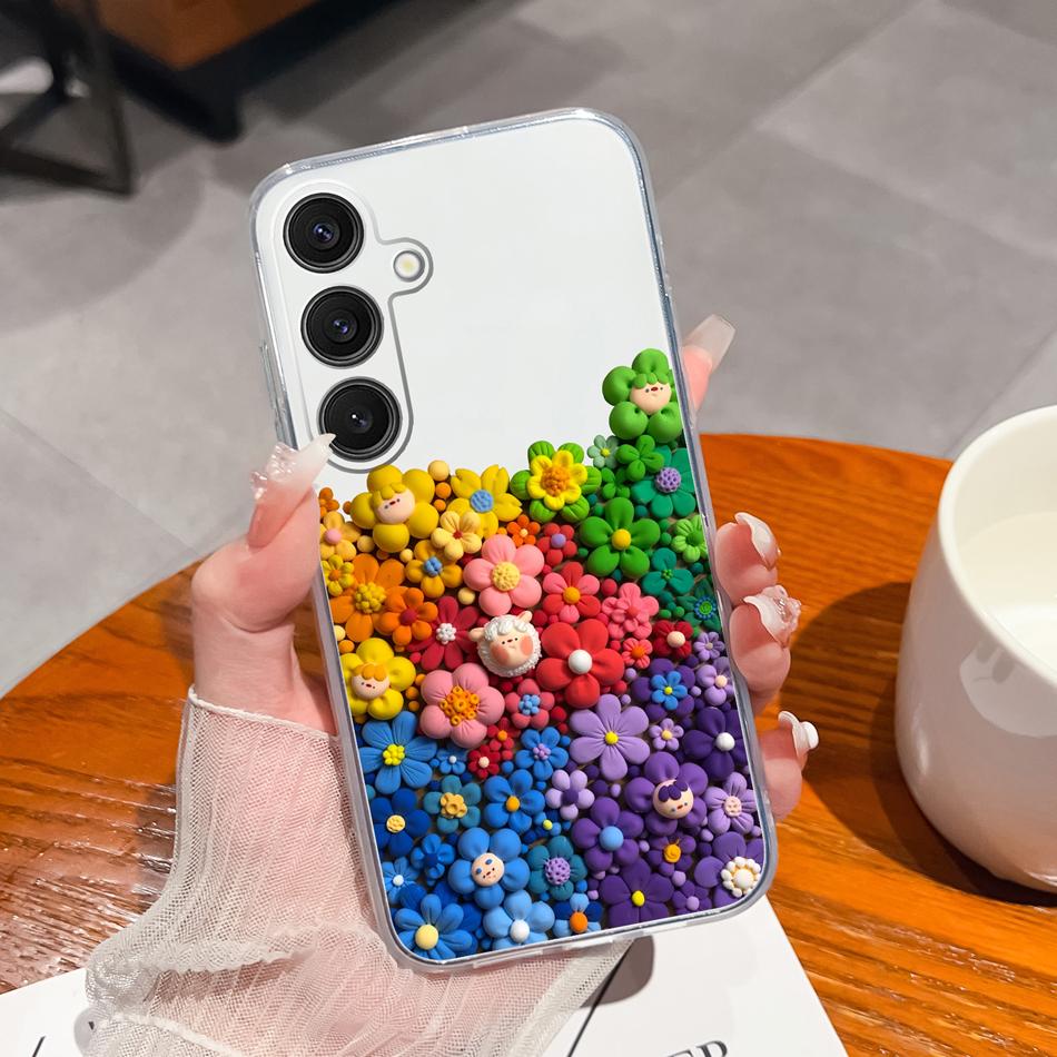 Чехол для Samsung Galaxy S25 FE Plus Ultra Прозрачный с рисунком цветов Задняя крышка для Samsung S 25 Ultra Мягкие противоударные чехлы для телефона