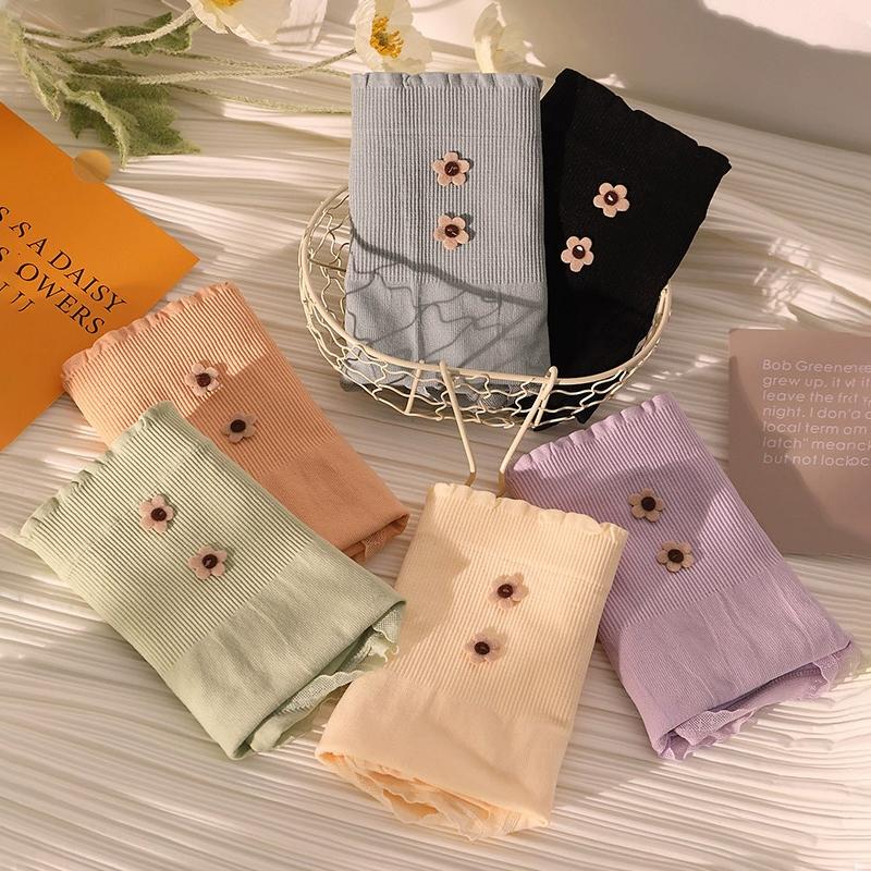 Women's Panties Seamless High Waist Panties Cute Flower Girls Briefs Elastic Underpants Solid Color Ladies Underwear EMA