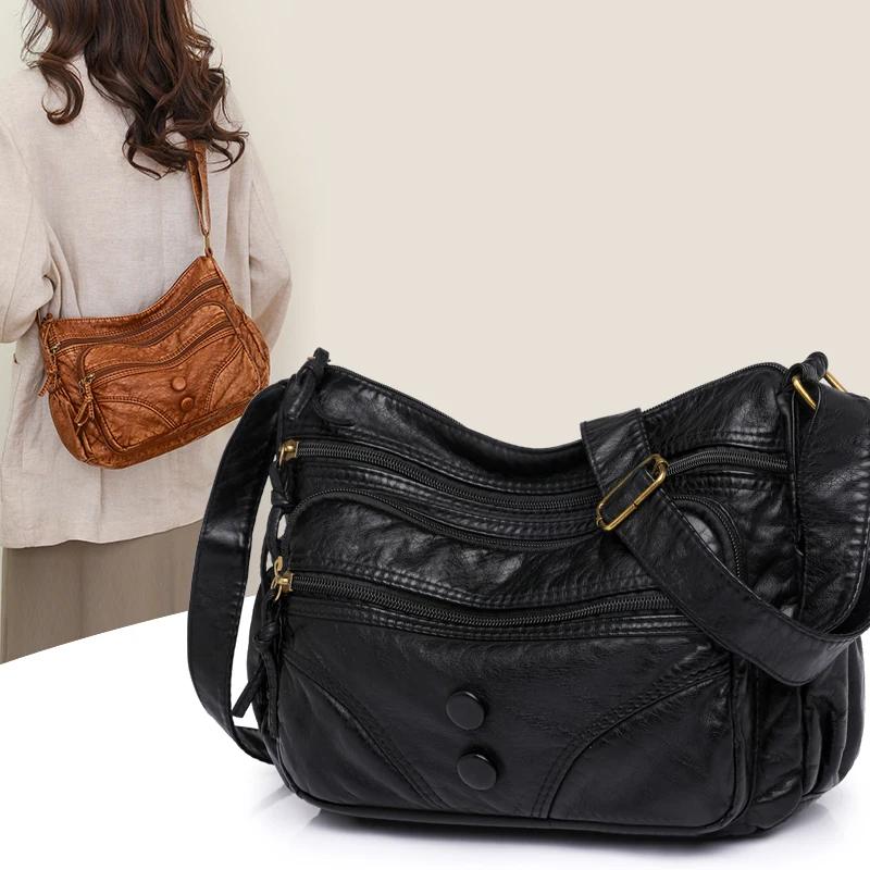 Модный винтажный женский мягкий кожаный handbag Женская компактная подмышечная сумка Повседневная ретро мини-сумка на плечо Премиум