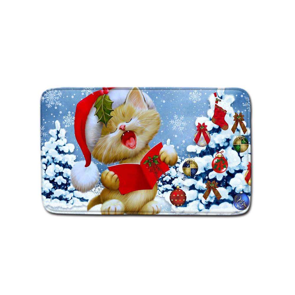 Christmas Waterproof Shower Curtain Four-Piece Combination Floor Mat Entrance Door Mat Bedroom Living Room Carpet