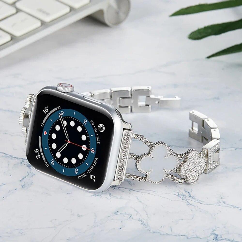 Роскошный ремешок с бриллиантами для Apple Watch 38 мм 40 42 мм 44 мм 41 45 мм 49 мм для iWatch Series 8 7 6 5 4 3 se женский ремешок из нержавеющей стали