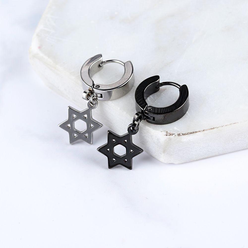 1Pc Men / Women Piercing Hoop Ear Stud Earrings Cross Stars Dangle Pendant