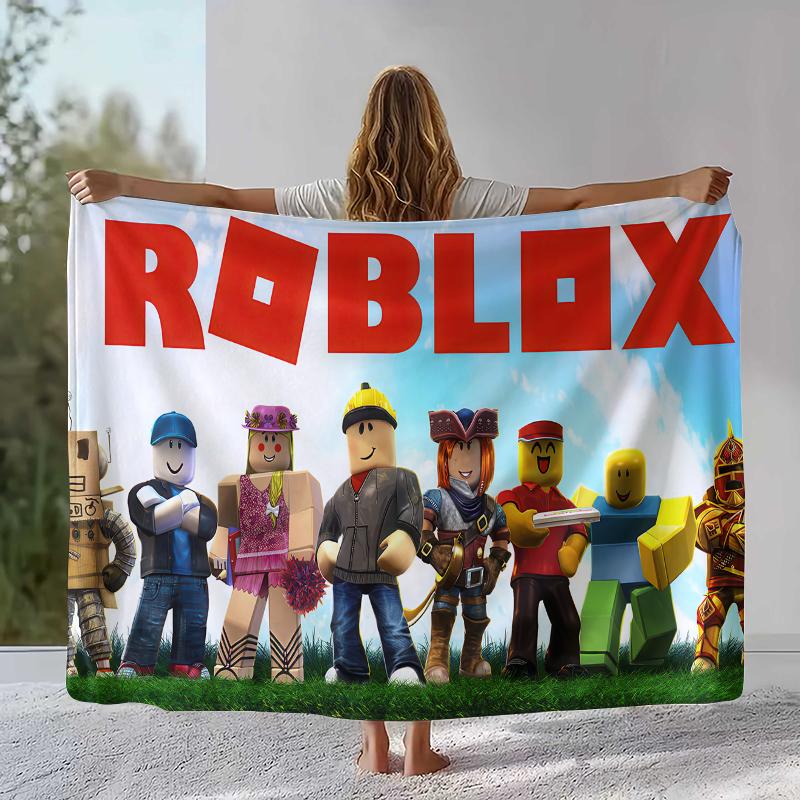 Игровое одеяло из фланели с мультяшным принтом R-Robloxs, ультрамягкое теплое плюшевое покрывало для дома, спальни, кровати, дивана, офиса, кемпинга, пикника, подарок