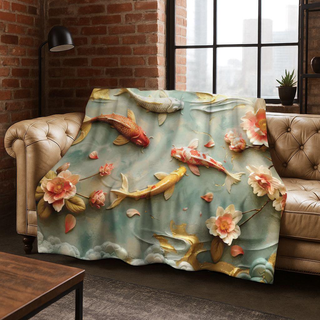 Роскошное Мультяшное Фланелевое Одеяло с Рыбами Кои и Инь-Ян, Уютное Мягкое Плед для Дома, Спальни, Кровати, Дивана, Подарок Ребенку