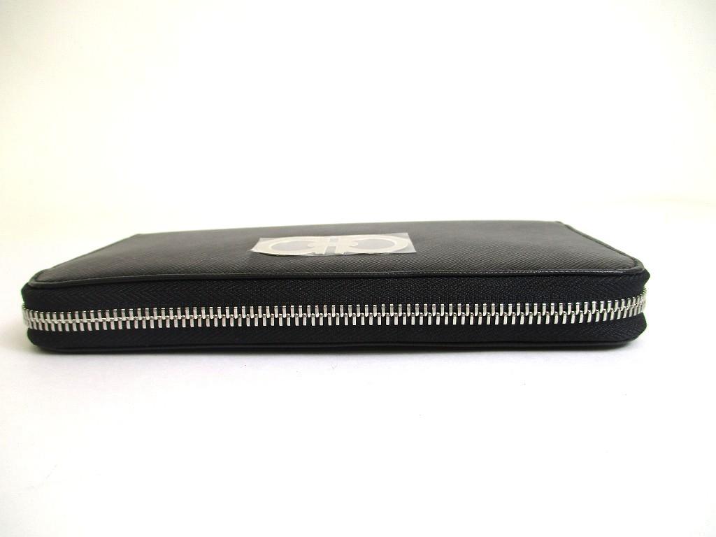 Оригинальный кошелек Salvatore Ferragamo Gancini из черной кожи с серебристой фурнитурой, на круговой молнии #a683 Восстановленный