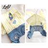 Dog Clothes for Running Striped Shirt Pet Jumpsuit Four-Legged Clothes Denim Pants Outdoor Protective Clothing Outfit Stylish Onesie Small