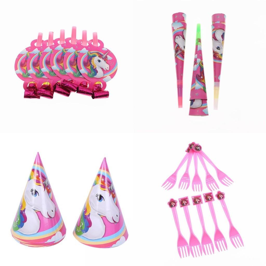 Волшебный Единорог Детские Товары для Дня Рождения с Красочными Тарелками, Стаканами и Баннерами