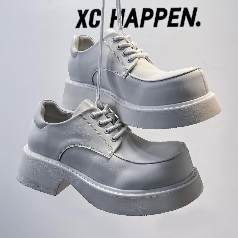 Туфли мужские кожаные на платформе в британском стиле 2024 года, черные туфли-лоферы на высоком каблуке во французском стиле для студентов 57323-A