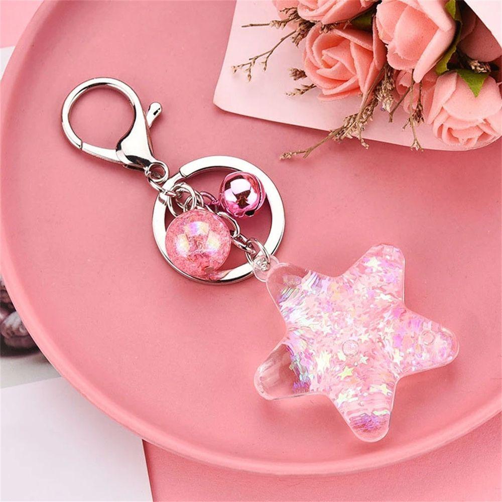 Bag Ornaments Quicksand Rock Crystal Key Ring Sequins Keyrings Liquid Keychain Pentagram Keychains