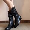 Fashion Brown Warm Mid Calf Shoes Woman Middle Heel Boot Goth Large Size Gyaru Comfortable and Elegant Hot Y2k Half High Boots for Women