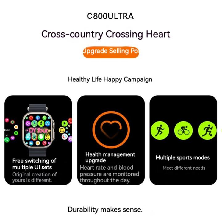 C800 ULTRA 2 Smart Watch Bluetooth Call Siri Weather Wireless Charging Blood Pressure Oxygen Fitness Smartwatch VS T800 Ultra
