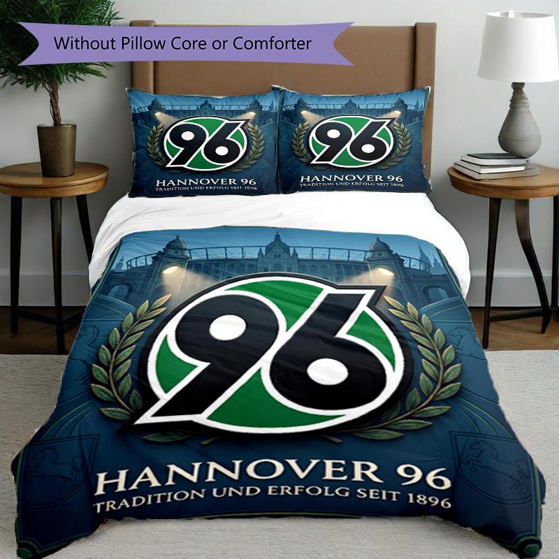 3pcs Duvet Cover Set (1*Duvet Cover + 2*Pillowcase, Without Core), Hannover 96 Football Print Bedding Set, Bedroom Decor, All‑Season, Birthday Gift