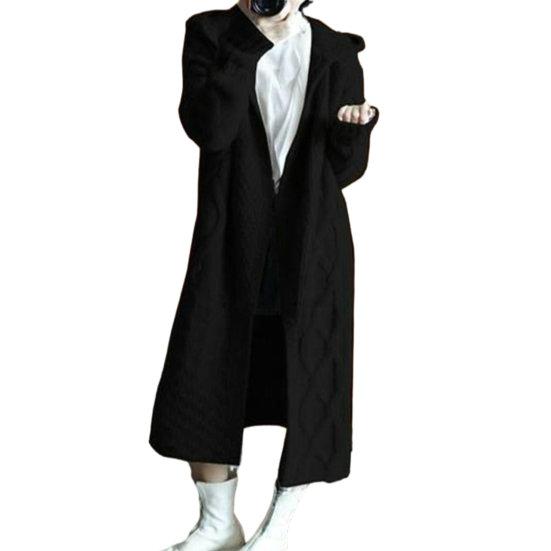 Women Winter Sweater Coat Knitted Thick Hooded Long Sleeve Mid-calf Length Loose Cardiagn Open Stitch Solid Color Soft Oversized Midi Autumn Jacket