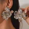 Exaggerated Golden Floral Earrings: Retro 3D Metal Design for Women In European & American Light Luxury Style