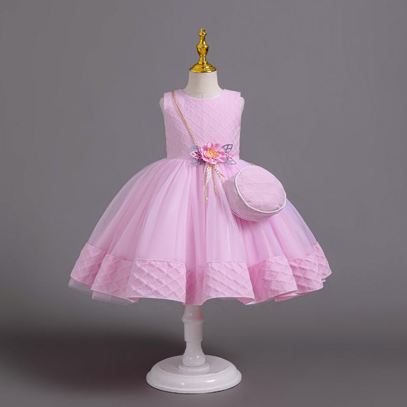 Новое платье принцессы из 3 предметов для девочек, элегантное платье с длинными рукавами и вышивкой для девочек, детское платье для дня рождения + комплект сумок