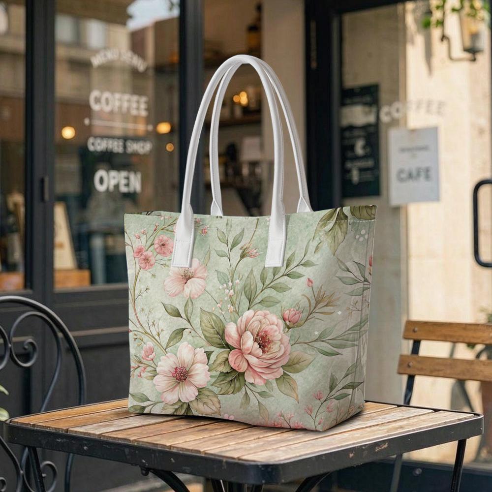 Elegant Floral Pattern Tote Bag Fashion Daily Use Shoulder Bag