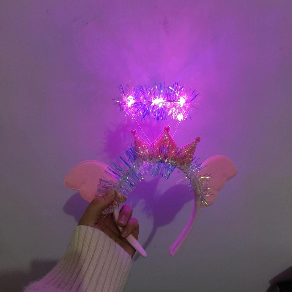 Angel Halo Glow Headband with Fairy Wings - Feather & Silk Christmas Hair Accessory